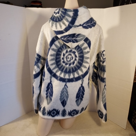 Yari Artesanias Wool White/Blue Zip-Up Sweater Jacket size M (Made in Ecuador) - Picture 2 of 5